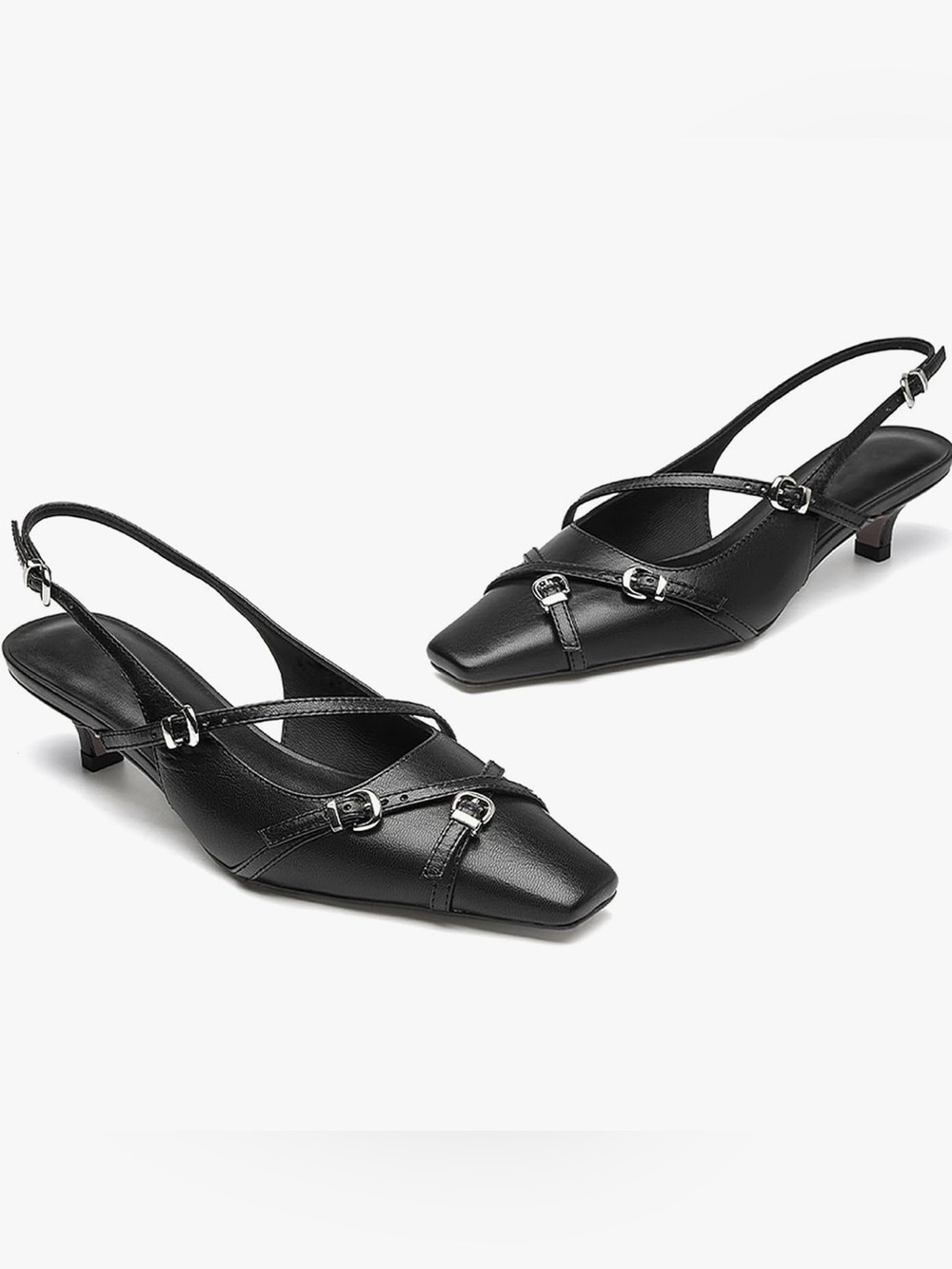 Slingback Strappy Kitten Heel Pumps - Black, size 8, new in box